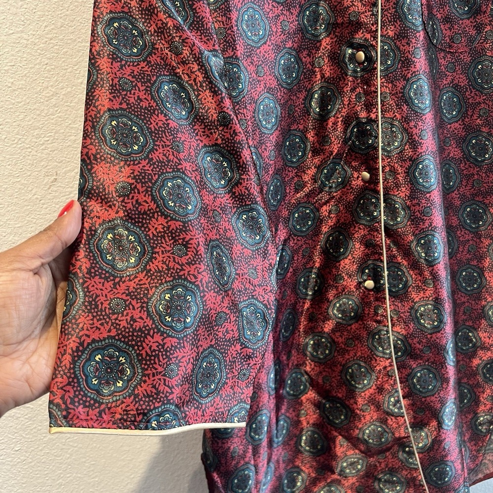Vtg Vanity Fair Slip Top Button Front Satin Sleep Shirt 3/4 Sleeve SM Oriental - Picture 3 of 7